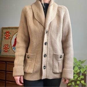 Vintage Camel Hair/Wool Blend Tan Button-Up Cardigan Sweater Size Large